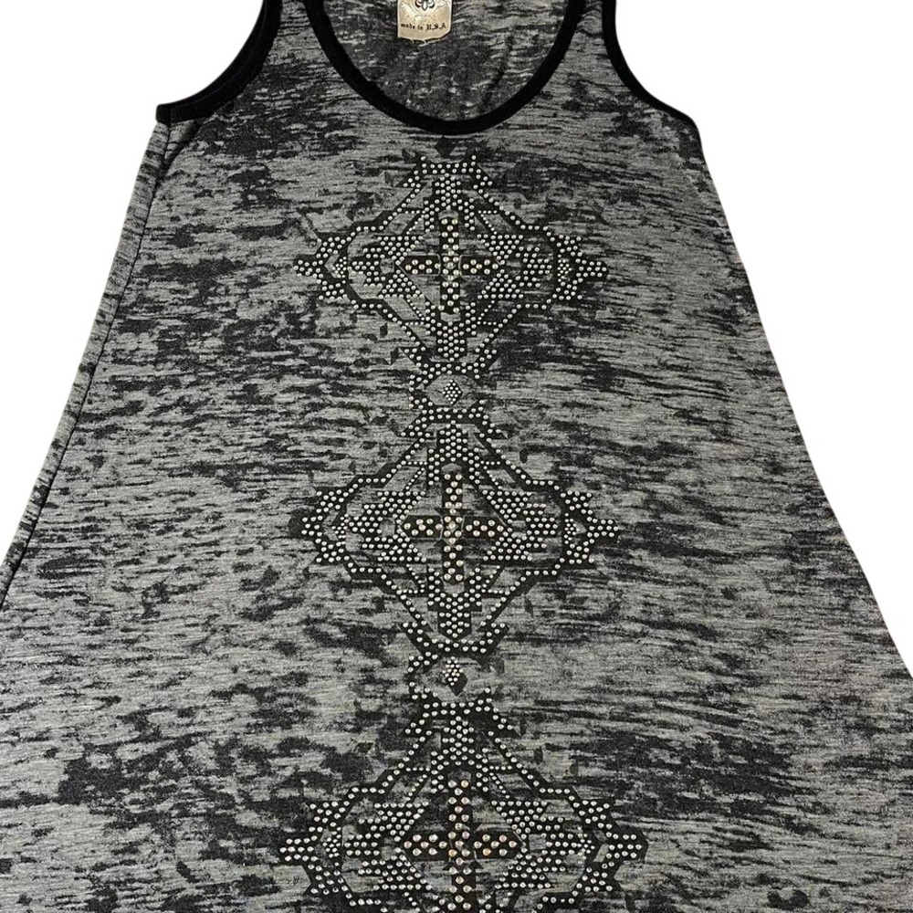 Y2K Vocal Tank Top Small Gray Black Studded Cross Graphic USA